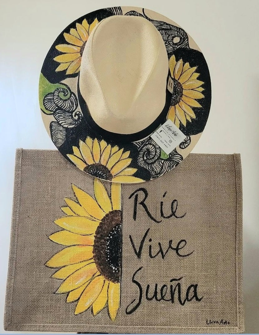 Combo jute tote bag and sunflower panama