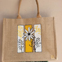 Load image into Gallery viewer, Yellow flower jute tote bag
